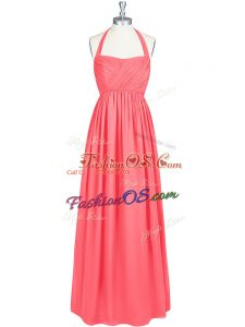 Modest Ruching Prom Party Dress Watermelon Red Zipper Sleeveless Floor Length