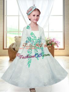 White Sleeveless Lace Zipper Flower Girl Dresses for Wedding Party