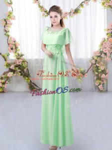 Romantic Green Empire Scoop Short Sleeves Chiffon Floor Length Zipper Appliques Vestidos de Damas