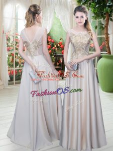 Decent Champagne Sleeveless Appliques Floor Length Prom Party Dress