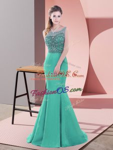 Sleeveless Sweep Train Backless Beading Party Dresses