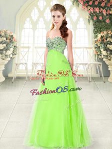 Dramatic A-line Tulle Sweetheart Sleeveless Beading Floor Length Lace Up Prom Evening Gown