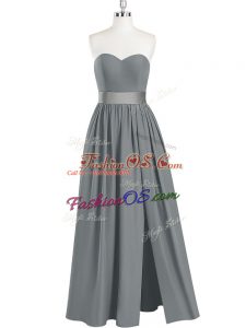 Grey Chiffon Zipper Sweetheart Sleeveless Floor Length Prom Dress Belt