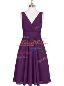 Charming Knee Length Zipper Dress for Prom Purple for Prom and Party and Military Ball with Pleated