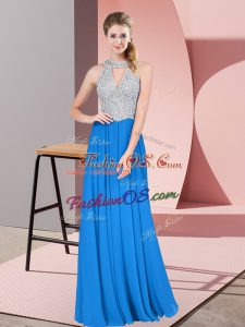Blue High-neck Neckline Beading Homecoming Dress Sleeveless Zipper