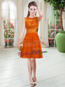 Scalloped Sleeveless Zipper Orange Red Satin