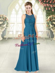 Lace Prom Dress Teal Backless Sleeveless Floor Length