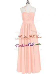 Glittering Floor Length Zipper Prom Dresses Pink for Prom and Party and Military Ball with Ruching
