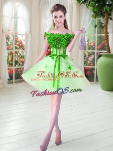 Mini Length Apple Green Prom Party Dress Tulle Sleeveless Beading and Appliques
