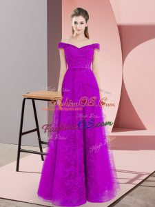 Attractive Off The Shoulder Sleeveless Lace Up Beading and Lace Dress for Prom in Purple