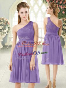 Empire Dress for Prom Lavender One Shoulder Chiffon Sleeveless Knee Length Side Zipper