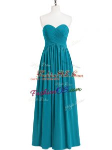 Fabulous Teal A-line Sweetheart Sleeveless Chiffon Floor Length Zipper Ruching Dress for Prom