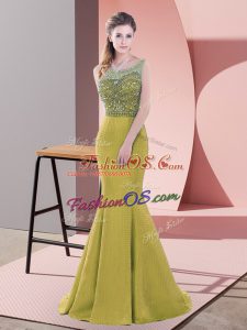 Modern Sleeveless Sweep Train Beading and Lace Backless Dress for Prom