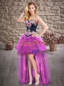 Colorful High Low Purple Sleeveless Embroidery