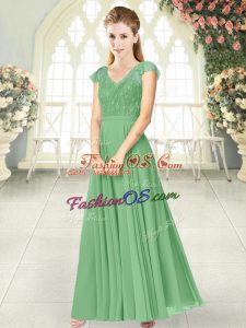 Unique Cap Sleeves Zipper Ankle Length Lace Prom Gown