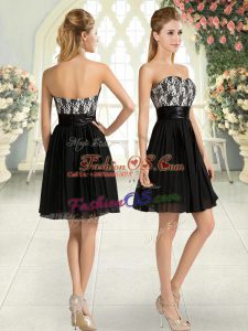 Elegant Sleeveless Mini Length Lace Zipper Evening Dress with Black