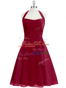 Pretty A-line Homecoming Dress Wine Red Halter Top Chiffon Sleeveless Knee Length Zipper