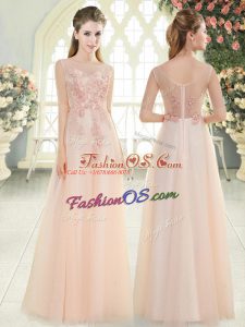 Decent Scoop Sleeveless Zipper Prom Dresses Pink Tulle