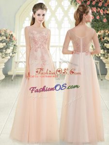 Decent Scoop Sleeveless Zipper Prom Dresses Pink Tulle