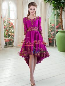 Purple Lace Up Embroidery Long Sleeves High Low