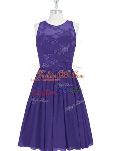 Traditional Purple Scoop Neckline Lace Prom Evening Gown Sleeveless Zipper