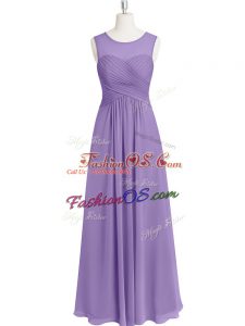 Scoop Sleeveless Chiffon Prom Gown Ruching Zipper