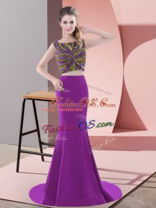 Lovely Purple Sleeveless Beading Backless Homecoming Dress