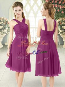 Custom Fit Purple Empire Chiffon Straps Sleeveless Ruching Knee Length Zipper Prom Dress