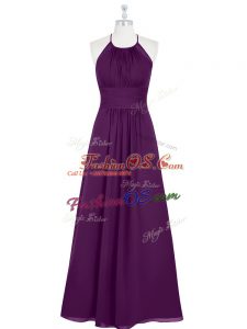 Eggplant Purple Sleeveless Ruching Floor Length Prom Party Dress