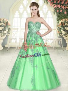 Green Sweetheart Neckline Appliques Prom Dress Sleeveless Lace Up