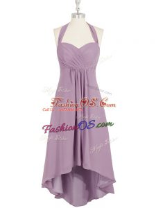 Luxurious Halter Top Sleeveless Zipper Dress for Prom Lilac Chiffon