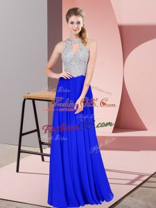 Sleeveless Floor Length Beading Zipper Prom Evening Gown with Royal Blue