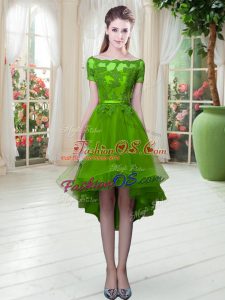 Glamorous Homecoming Dress Prom and Party with Appliques Off The Shoulder Short Sleeves Lace Up