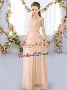 Floor Length Empire Sleeveless Peach Vestidos de Damas Lace Up