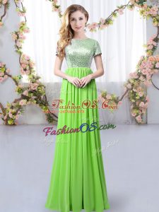 Amazing Chiffon Scoop Short Sleeves Zipper Sequins Bridesmaid Dresses in