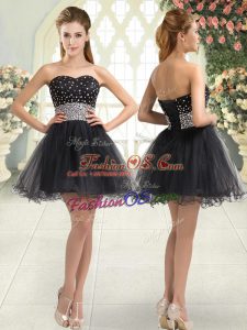 Excellent Sleeveless Tulle Mini Length Lace Up Homecoming Dress in Black with Beading