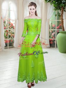 Tulle 3 4 Length Sleeve Floor Length Prom Dresses and Lace