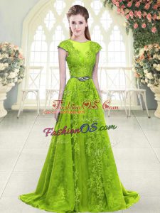 Extravagant Sweep Train A-line Homecoming Dress Yellow Green Scoop Tulle Sleeveless Zipper