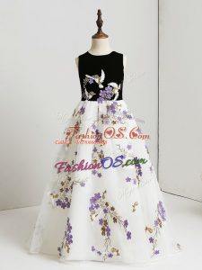 Discount White Sleeveless Printed Zipper Little Girl Pageant Gowns for Wedding Party
