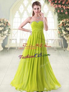 Sleeveless Chiffon Floor Length Zipper Prom Evening Gown in Yellow Green with Beading