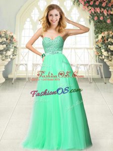 Apple Green A-line Tulle Sweetheart Sleeveless Beading Floor Length Zipper