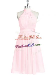 Baby Pink Sleeveless Chiffon Zipper Homecoming Dress for Prom and Party and Military Ball