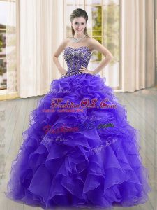 Ball Gowns Sweet 16 Dresses Purple Sweetheart Organza Sleeveless Floor Length Lace Up