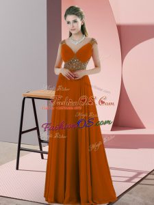 Orange Chiffon Backless V-neck Sleeveless Floor Length Prom Gown Beading