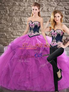 Sleeveless Sweep Train Embroidery and Ruffles Lace Up Vestidos de Quinceanera