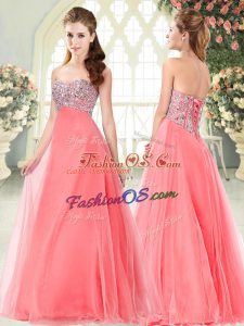 Sleeveless Lace Up Floor Length Beading Prom Gown