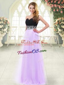 Free and Easy Sleeveless Tulle Floor Length Zipper Prom Evening Gown in Lilac with Appliques