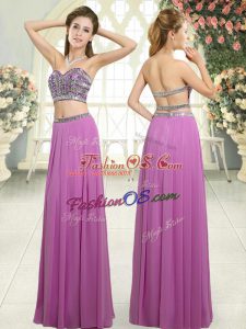 Traditional Lilac Sleeveless Beading Floor Length Prom Dress