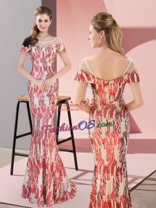 Multi-color Cap Sleeves Sequins Floor Length Prom Evening Gown