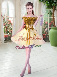 Yellow Lace Up Prom Gown Beading and Appliques Sleeveless Mini Length